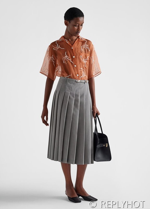 프라다 벨트 플리츠 스커트