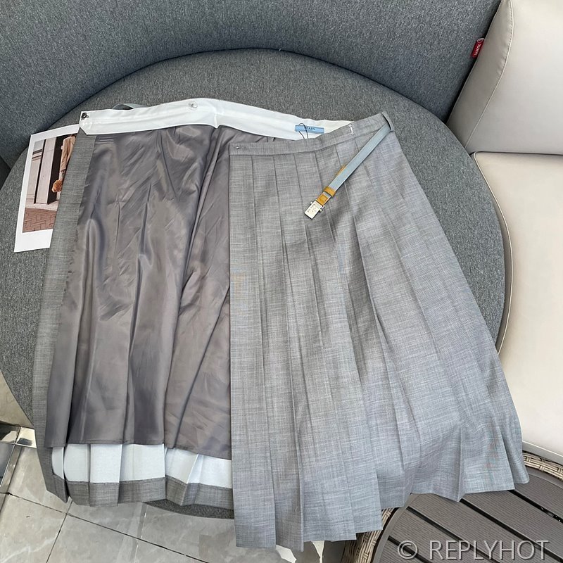 프라다 벨트 플리츠 스커트