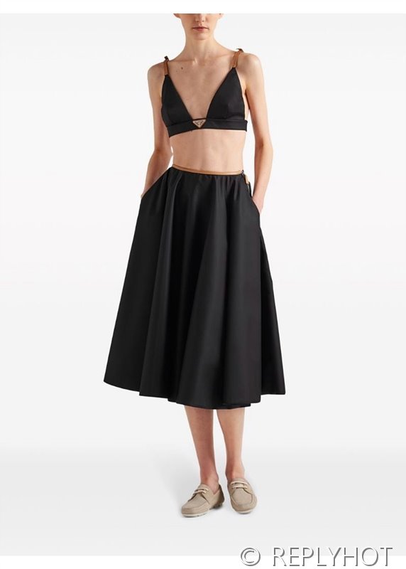 프라다 가죽 트리밍 나일론 우산 스커트