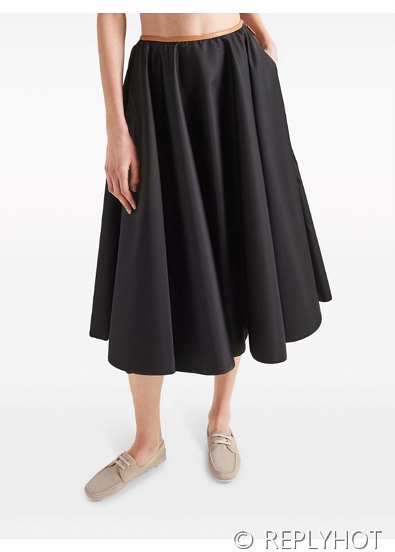 프라다 가죽 트리밍 나일론 우산 스커트