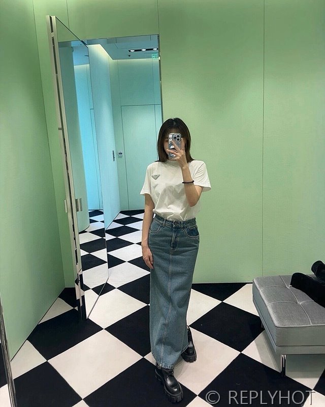 프라다 하이웨이스트 데님 스커트