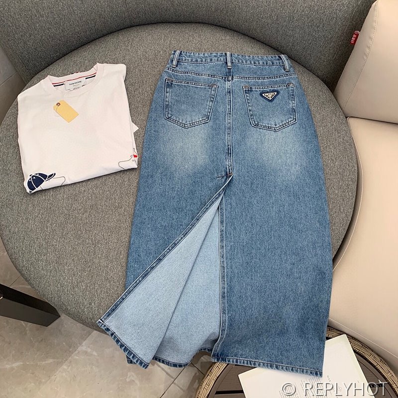 프라다 하이웨이스트 데님 스커트