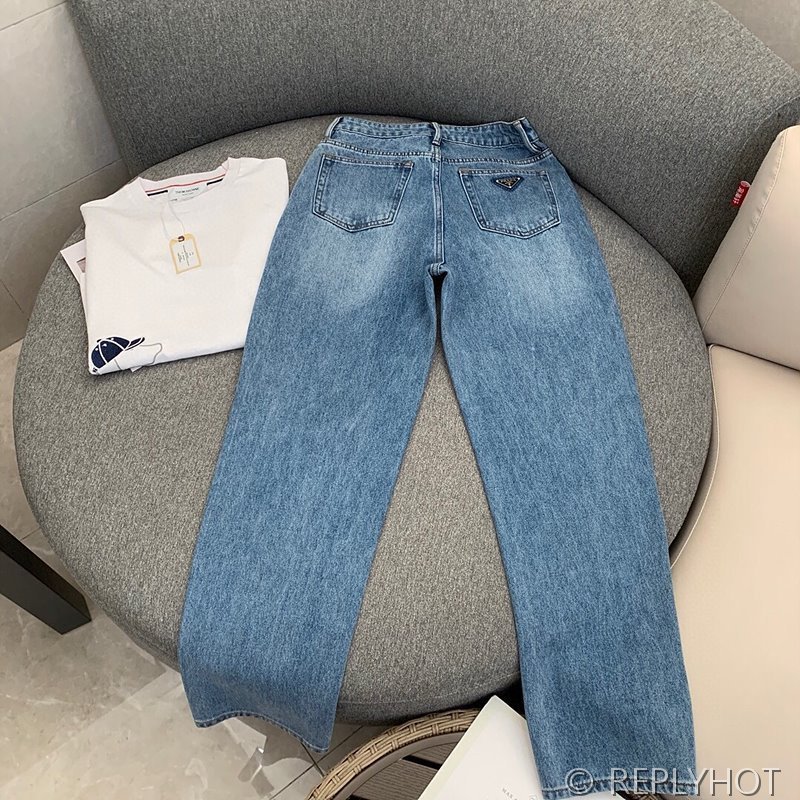 프라다 트라이앵글로고 워싱 스트레이트 진