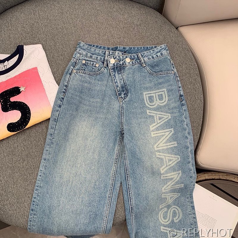 발렌시아가 오블리크 레터 프린트 스트레이트 진