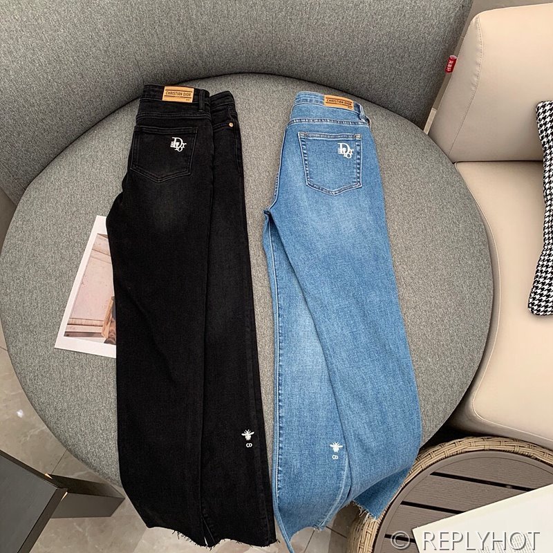 디올 하이웨이스트 슬림 워싱 나인포인트 블랙진