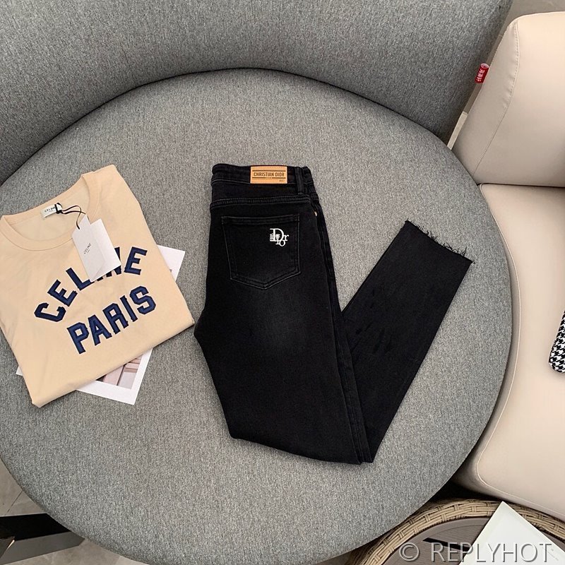 디올 하이웨이스트 슬림 워싱 나인포인트 블랙진