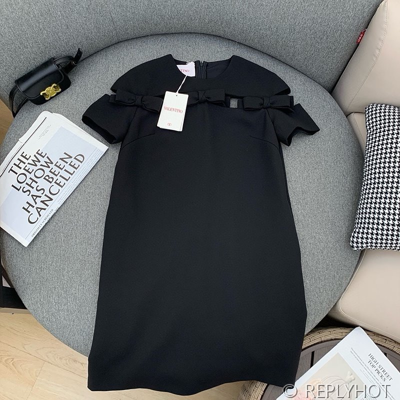 발렌티노 리본 라운드 반팔 원피스