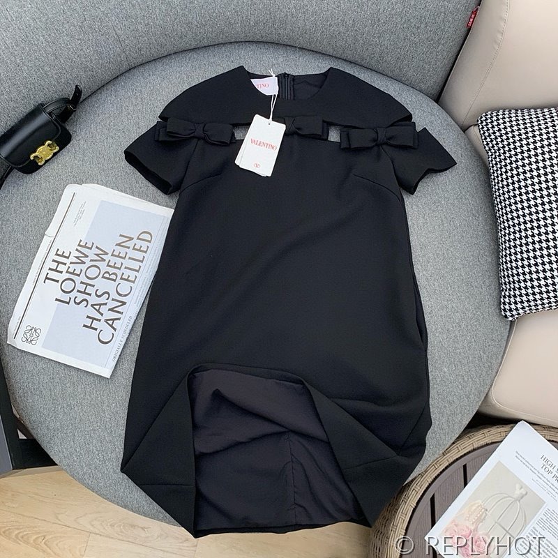 발렌티노 리본 라운드 반팔 원피스