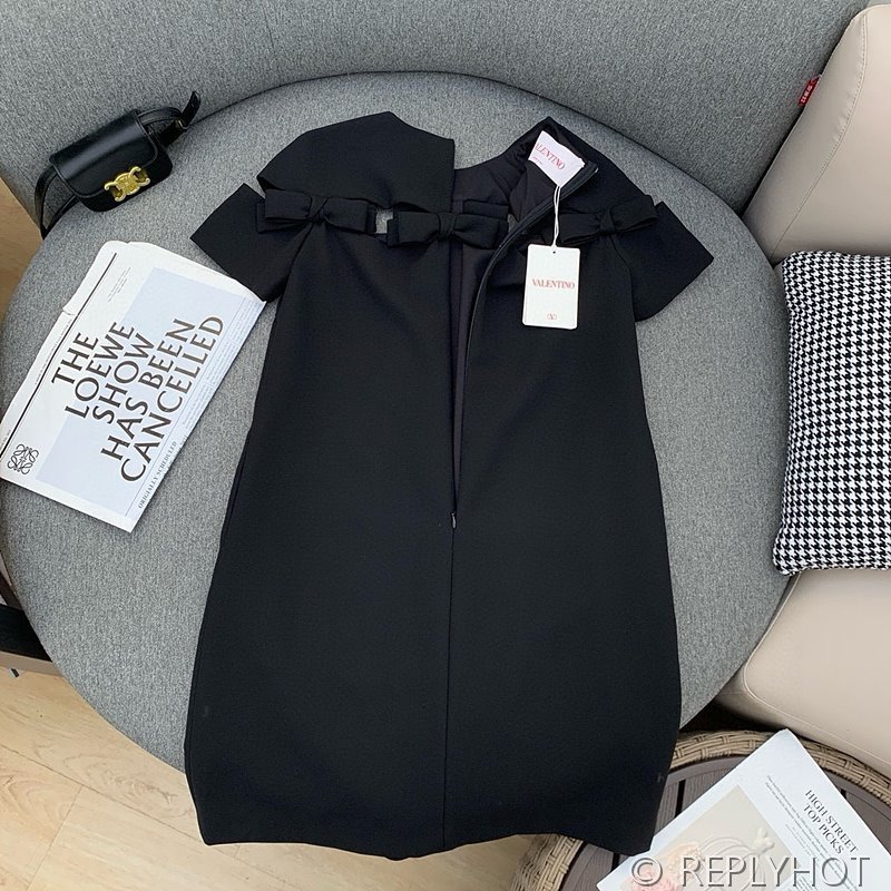 발렌티노 리본 라운드 반팔 원피스