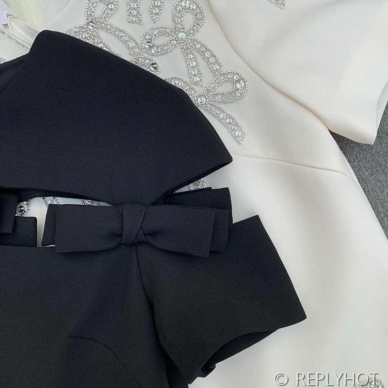 발렌티노 리본 라운드 반팔 원피스