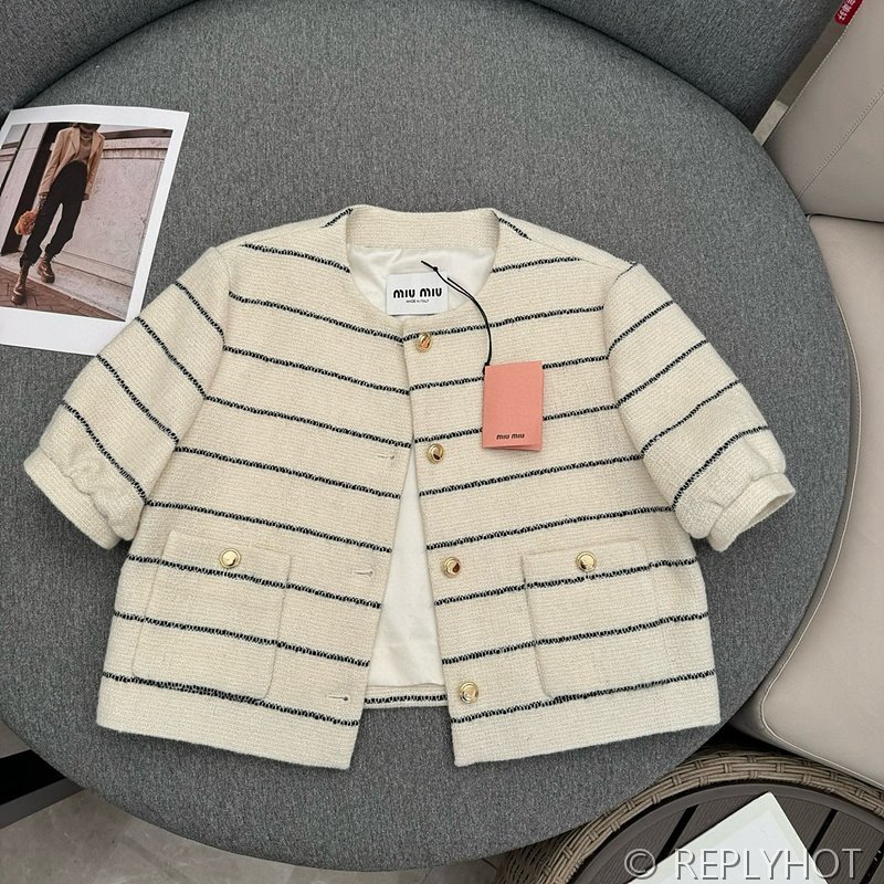 미우미우 스트라이프 울 트위드 투피스