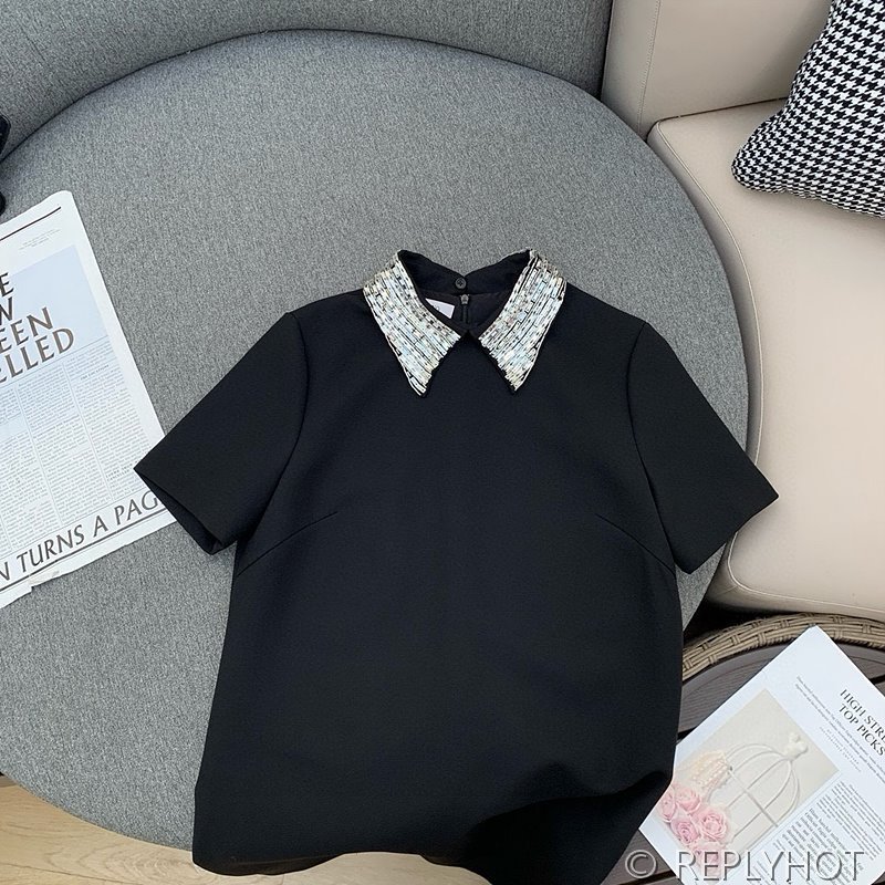 발렌티노 크리스탈 비즈 라펠 카라 원피스