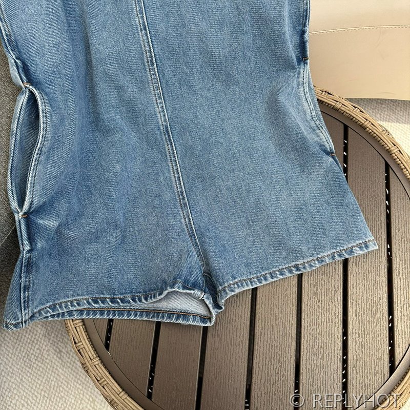 프라다 서스펜더 데님 숏 슈트