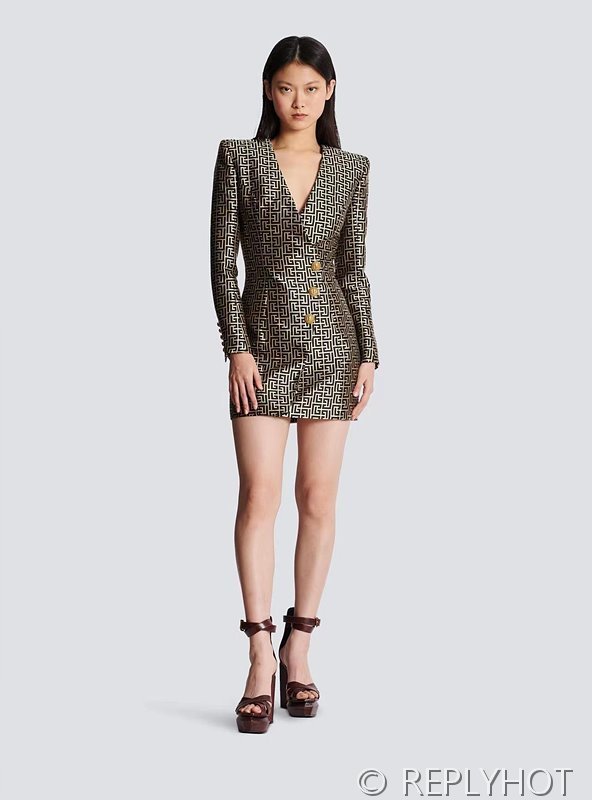 발망 프린트 아세테이트 롱 코트 드레스