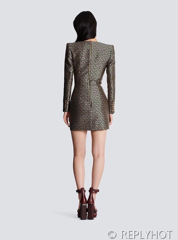 발망 프린트 아세테이트 롱 코트 드레스