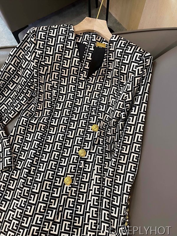 발망 프린트 아세테이트 롱 코트 드레스