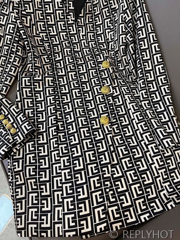 발망 프린트 아세테이트 롱 코트 드레스