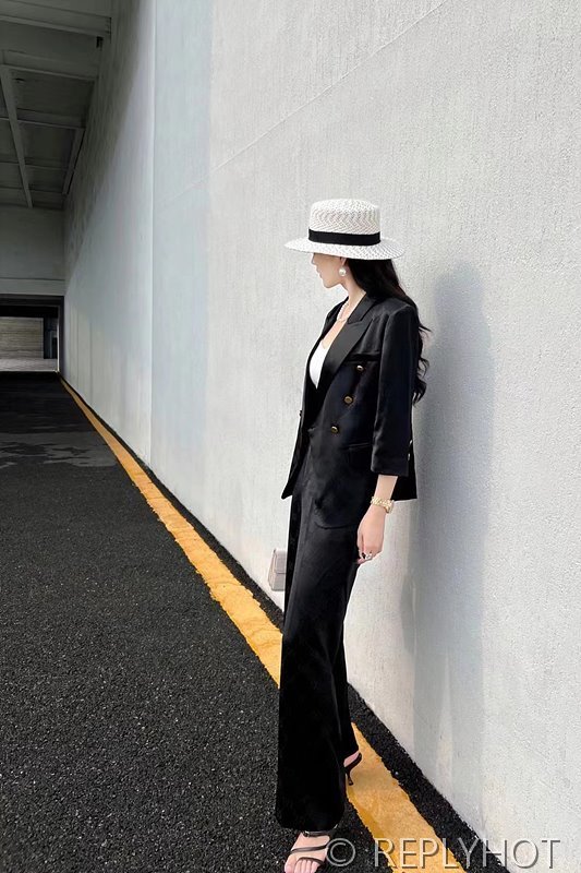 구찌 더블 G 프린트 아세테이트 패브릭 7부 소매 블레이저 슈트 세트