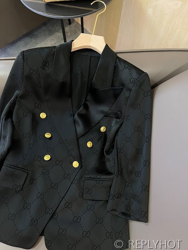 구찌 더블 G 프린트 아세테이트 패브릭 7부 소매 블레이저 슈트 세트