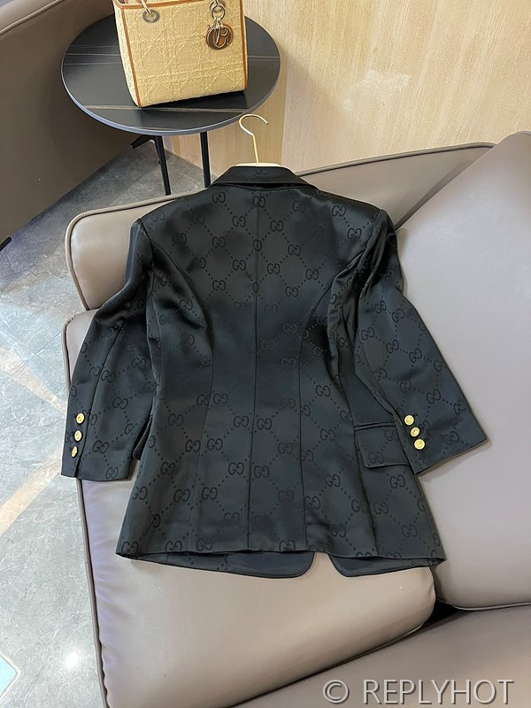 구찌 더블 G 프린트 아세테이트 패브릭 7부 소매 블레이저 슈트 세트