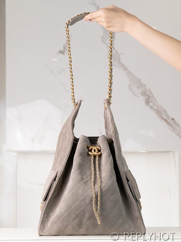 [하이엔드급] 샤넬 25백 미디엄 스웨이드 카프스킨 골드메탈 그레이 [매장가 1200만원대]