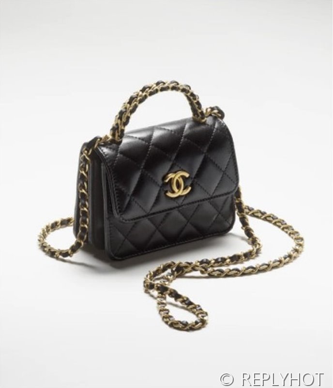 [하이엔드급] 샤넬 탑핸들 체인 달린 미니백 램스킨 골드메탈 블랙 [매장가 450만원대]