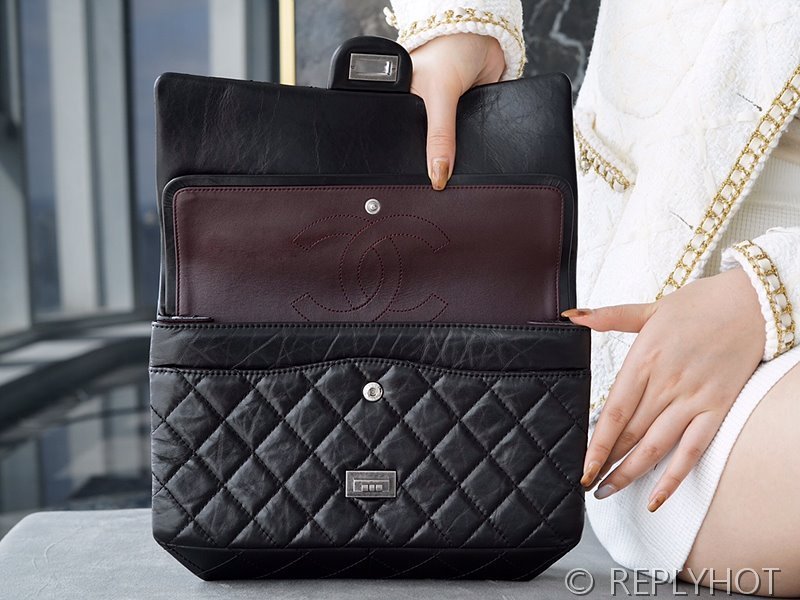 [하이엔드급] 샤넬 2.55 라지 플랩백 카프스킨 실버메탈 블랙 [매장가 1600만원대]