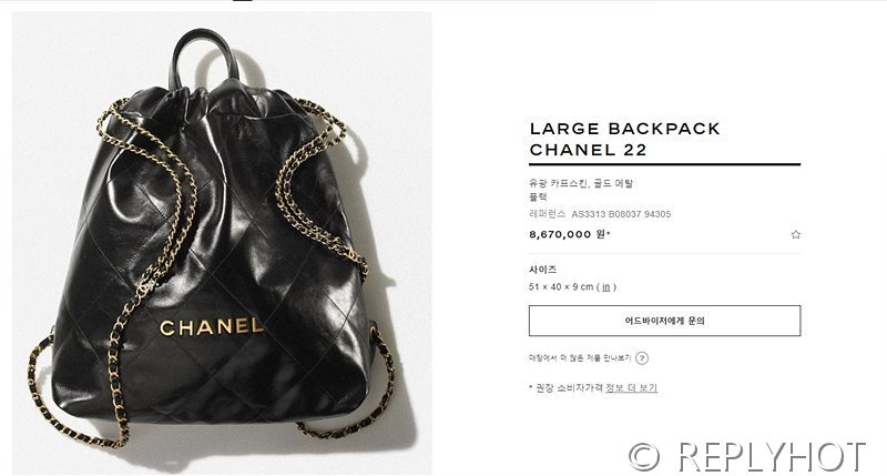 [하이엔드급] 샤넬 22 라지 백팩 카프스킨 골드메탈 블랙 [매장가 1000만원대]