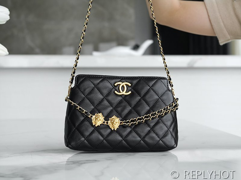 [하이엔드급] 샤넬 더블체인 미니백 램스킨 골드메탈 블랙 [매장가 780만원대]