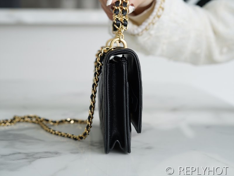 [하이엔드급] 샤넬 로고 탑핸들 woc 체인지갑 카프스킨 골드메탈 블랙 [매장가 500만원대]