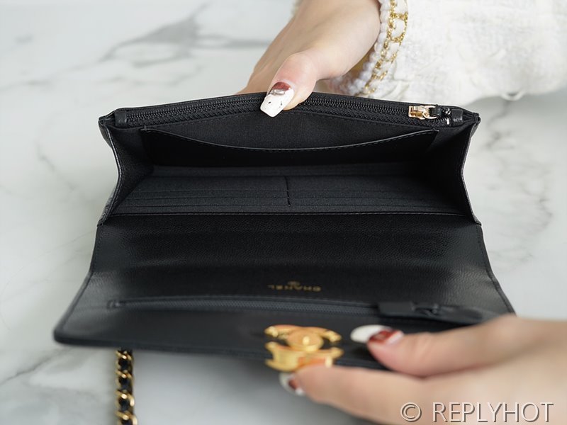 [하이엔드급] 샤넬 로고 탑핸들 woc 체인지갑 카프스킨 골드메탈 블랙 [매장가 500만원대]