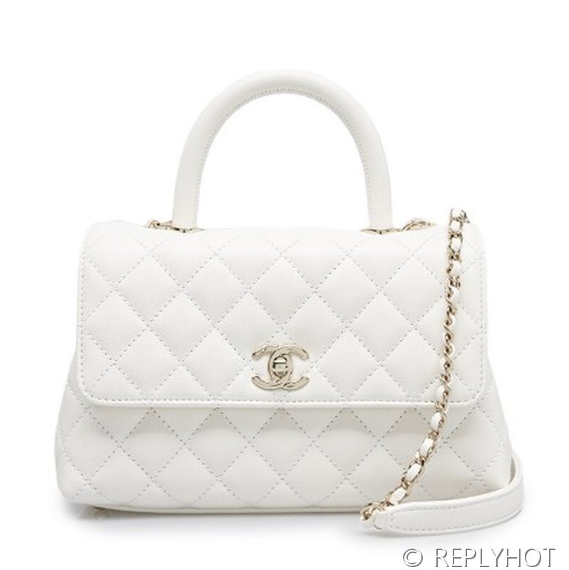 [하이엔드급] 샤넬 코코핸들 체인 달린 스몰백 카프스킨 골드메탈 화이트 [매장가 1400만원대]