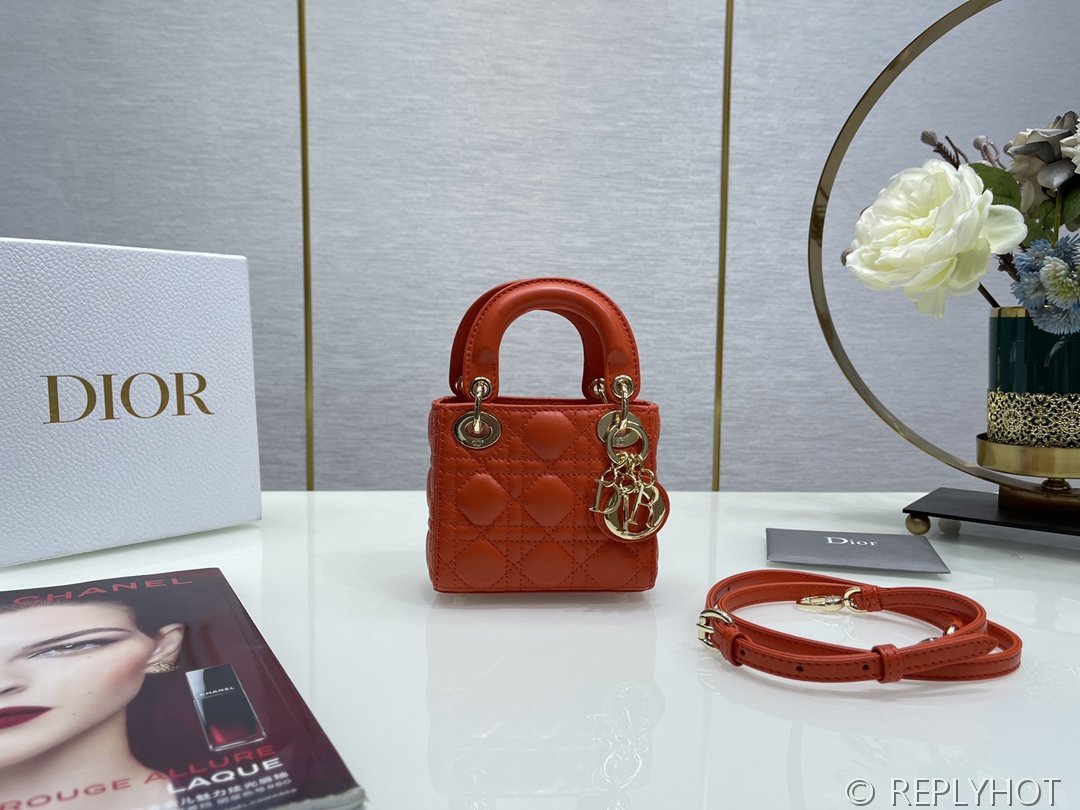 디올 Lady Dior 마이크로 백 / 오렌지레드 [매장가540만원대]