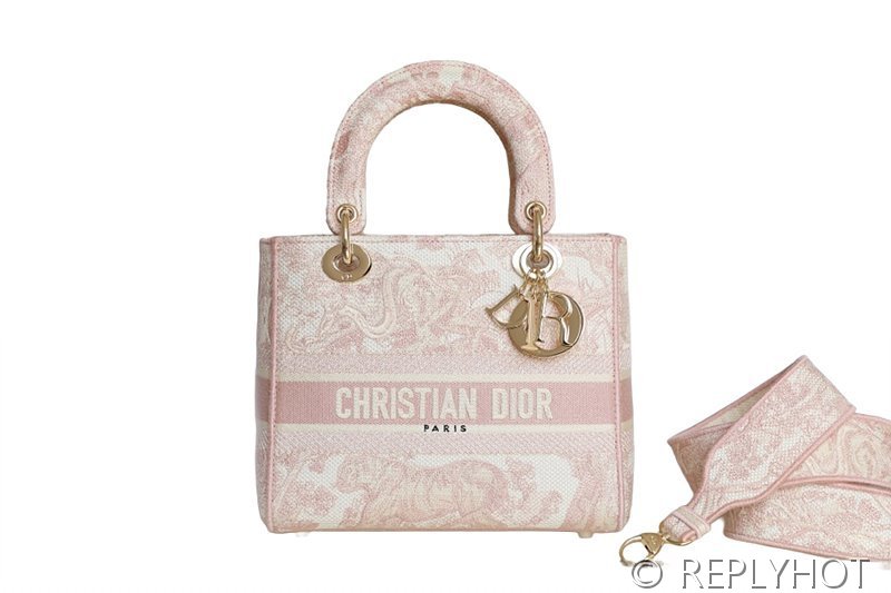 디올 Lady D-LITE 자수 미디엄백 타이거 핑크 [매장가 740만원대]