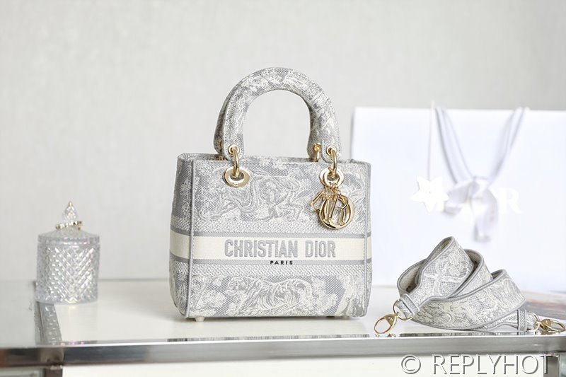 디올 Lady D-LITE 자수 미디엄백 타이거 그레이 [매장가 740만원대]