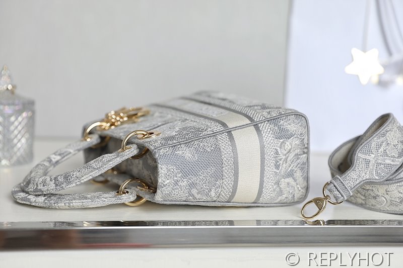 디올 Lady D-LITE 자수 미디엄백 타이거 그레이 [매장가 740만원대]