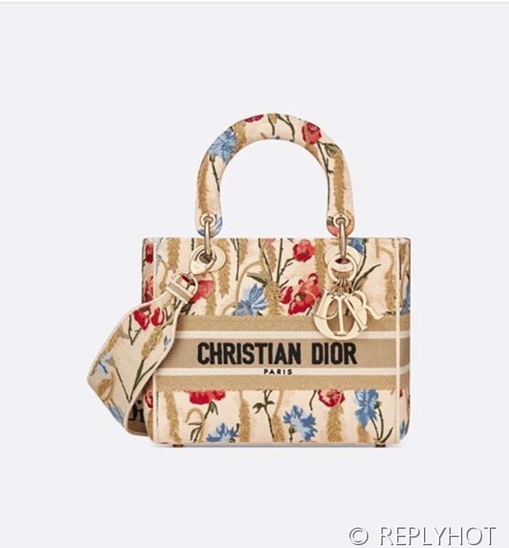 디올 Lady D-LITE 자수 미디엄백 캔버스 베이지 [매장가 740만원대]