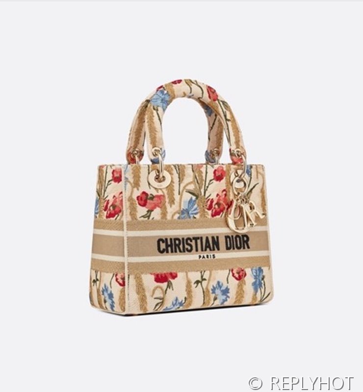 디올 Lady D-LITE 자수 미디엄백 캔버스 베이지 [매장가 740만원대]