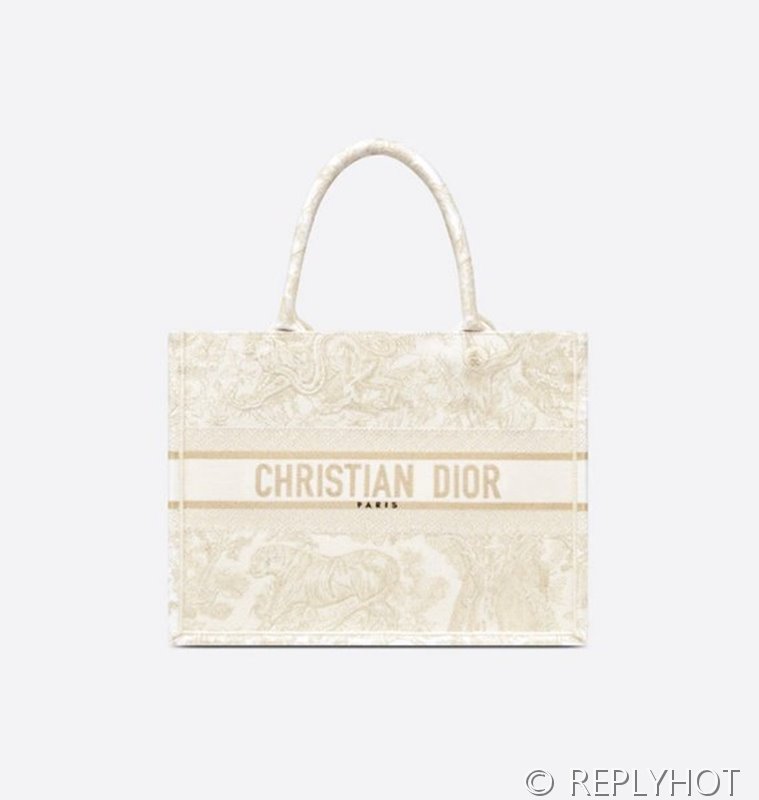 디올 북 토트 백 / 미디움 / 메탈라인 타이거 화이트 [매장가475만원대]
