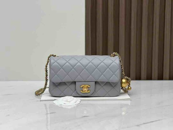 Chanel 22S Gold Ball CF Large Mini Grey GHW 20cm