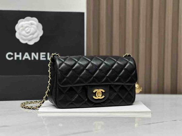 Chanel 22S Gold Ball CF Large Mini Black GHW 20cm
