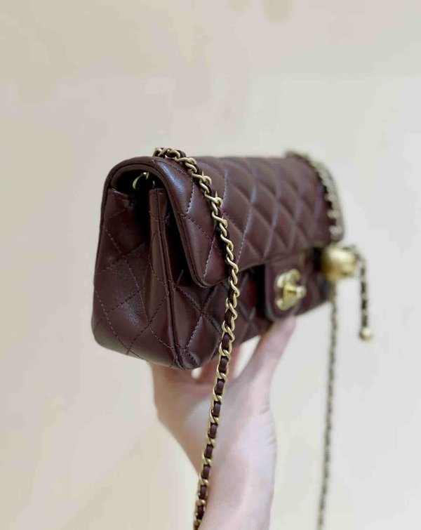 Chanel 24K Mini Ball Bag Brown Red Lambskin GHW 20cm