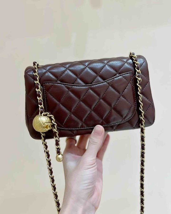 Chanel 24K Mini Ball Bag Brown Red Lambskin GHW 20cm