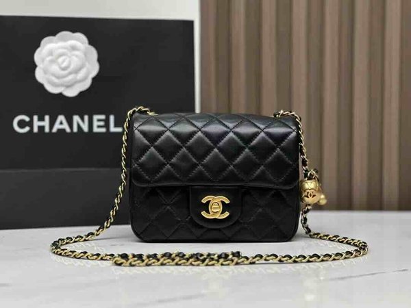 Chanel 22S Gold Ball CF Square Mini Black GHW 17cm