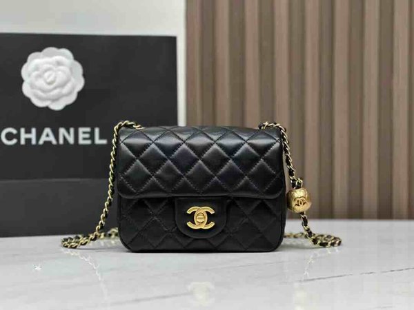 Chanel 22S Gold Ball CF Square Mini Black GHW 17cm