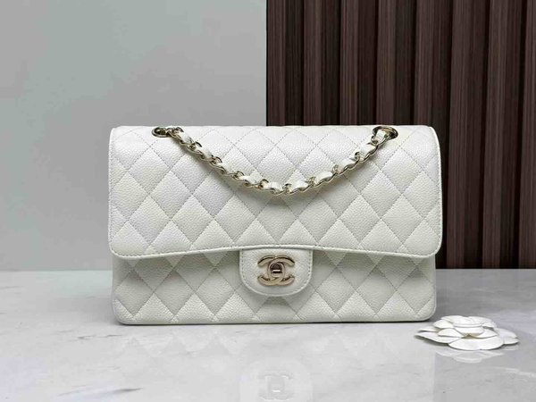 Chanel Classic Flap White Caviar GHW 25cm