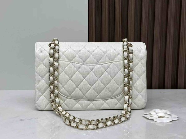 Chanel Classic Flap White Caviar GHW 25cm