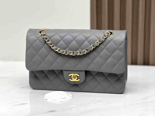 Chanel Classic Flap 22B Grey Caviar GHW 25cm