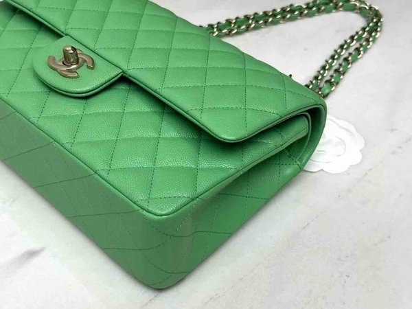 Chanel Classic Flap Grass Green Caviar GHW 25cm