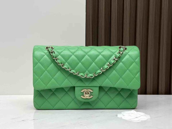 Chanel Classic Flap Grass Green Caviar GHW 25cm